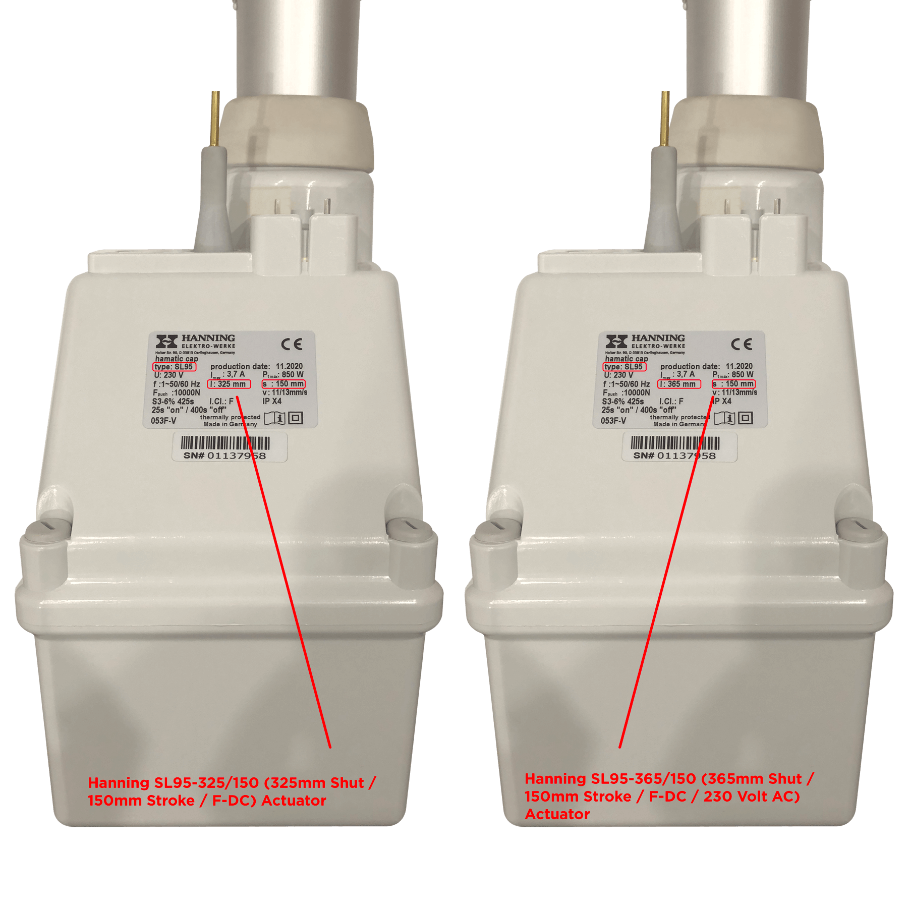 Hanning Switch Hanning SL95-325/150 (325mm Shut / 150mm Stroke / F-DC) Actuator | Alevo