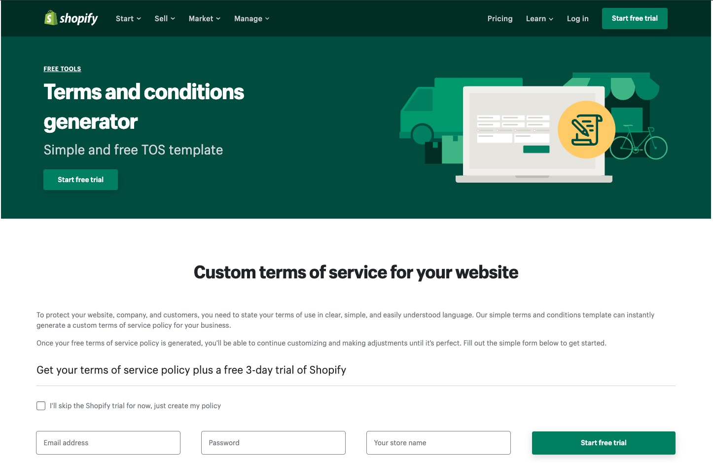 Shopify's TOS generator