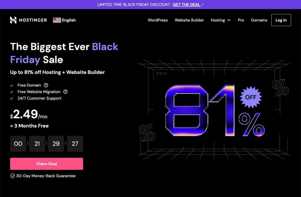 Hostinger Black Friday Sale page example