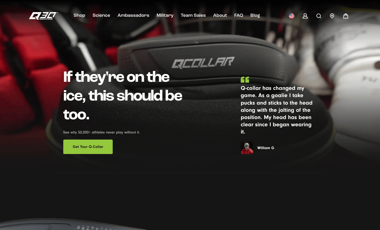 Q30's dedicated info landing page for Hockey Players