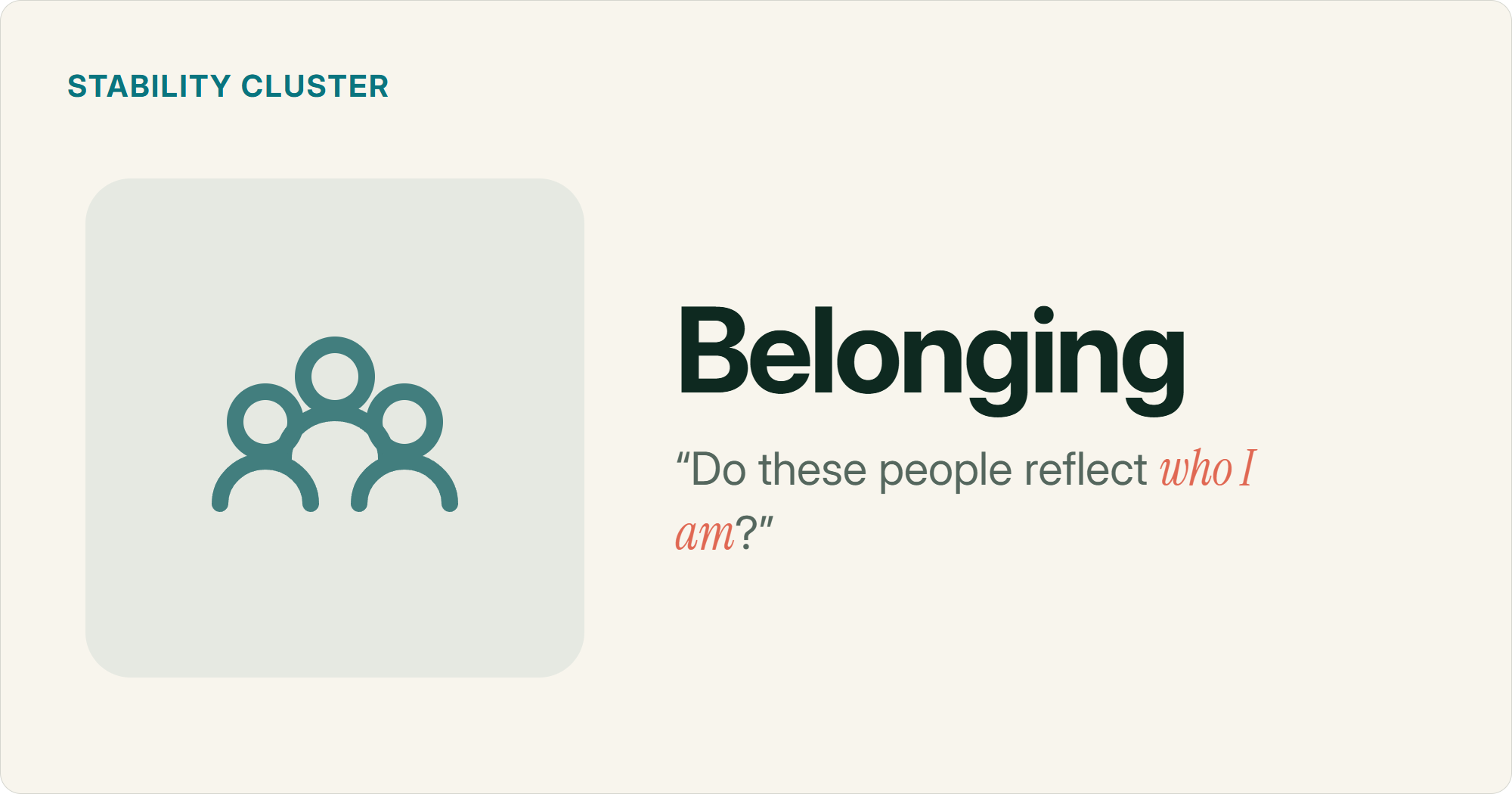 A group of three people, representing the belonging motivator: customers buying to feel part of a group that reflects how they see themselves.
