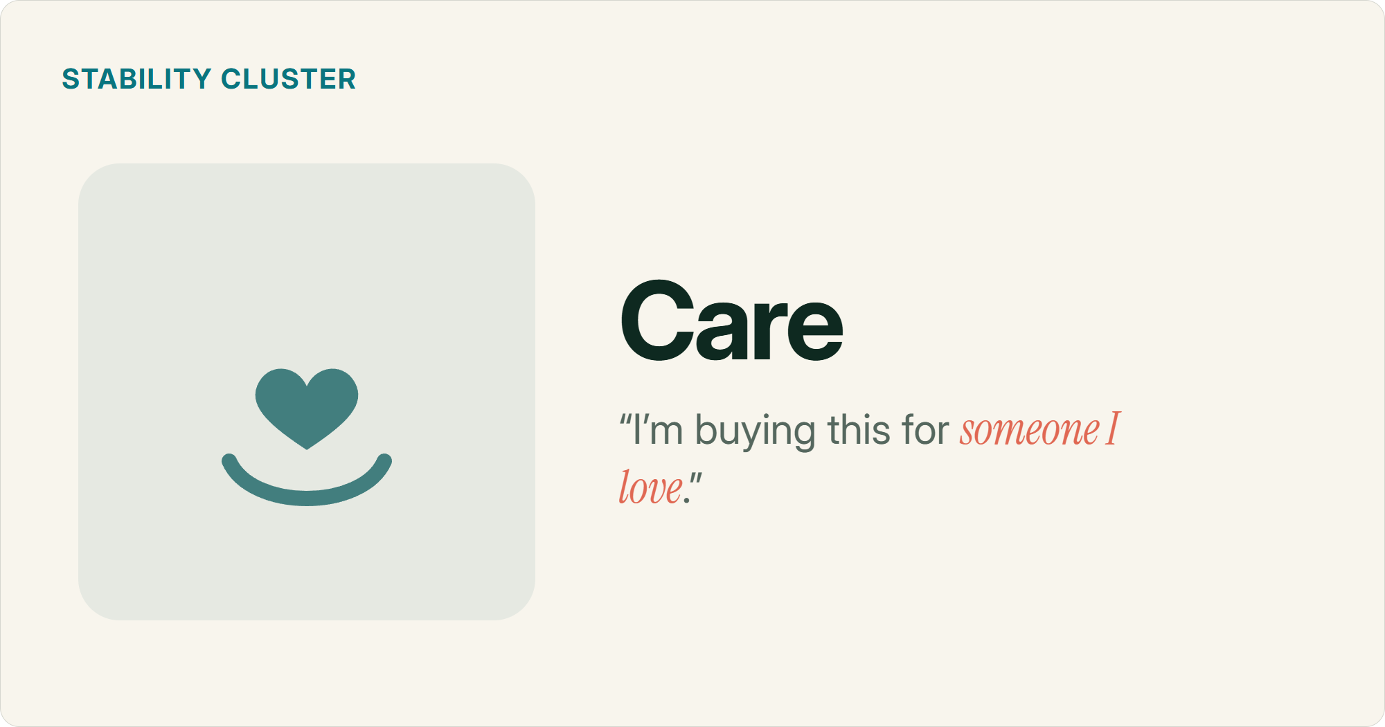 A heart cradled above cupped hands, representing the care motivator: customers buying to protect or provide for someone they love rather than themselves.