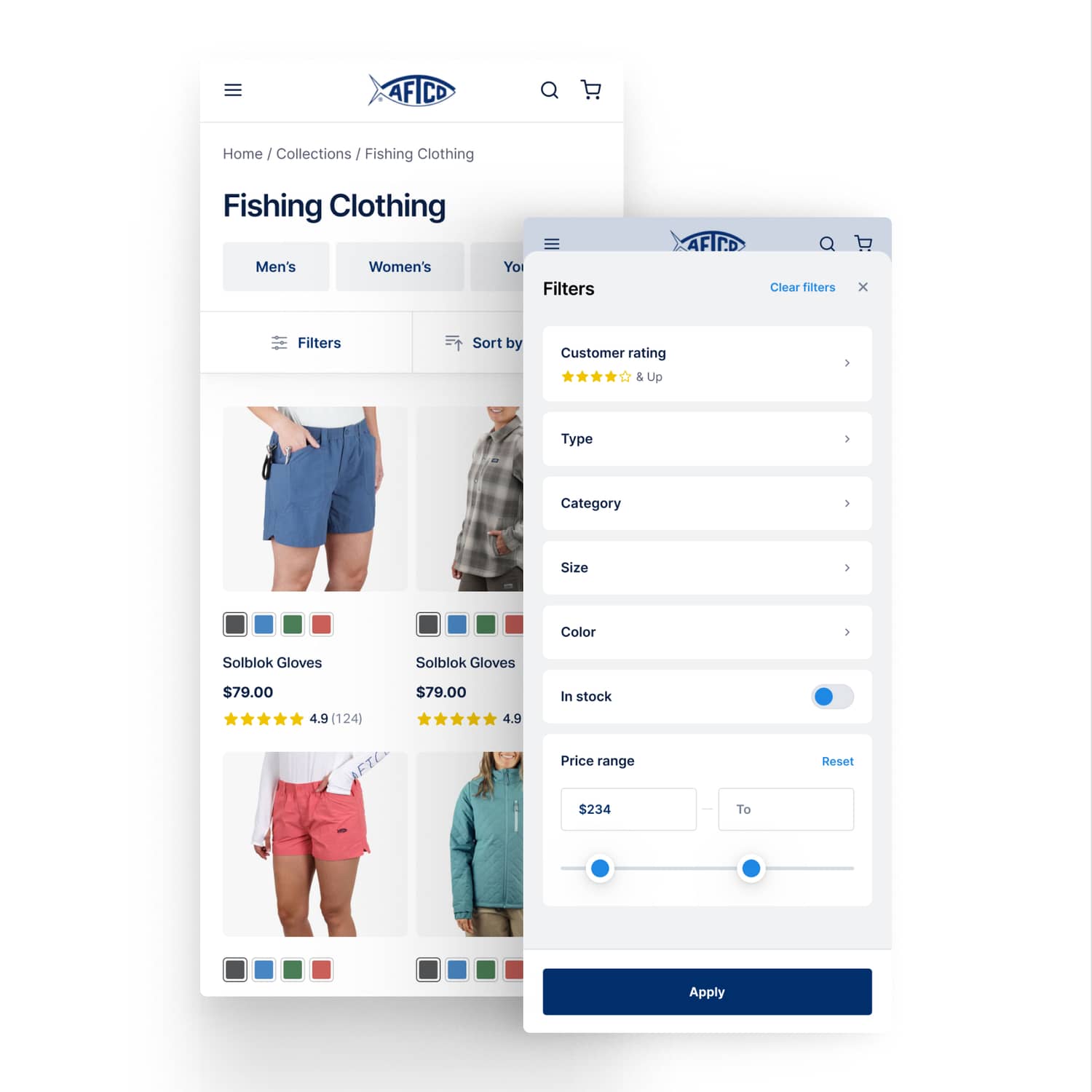 Enhanced mobile filters increase conversions and revenue (before)