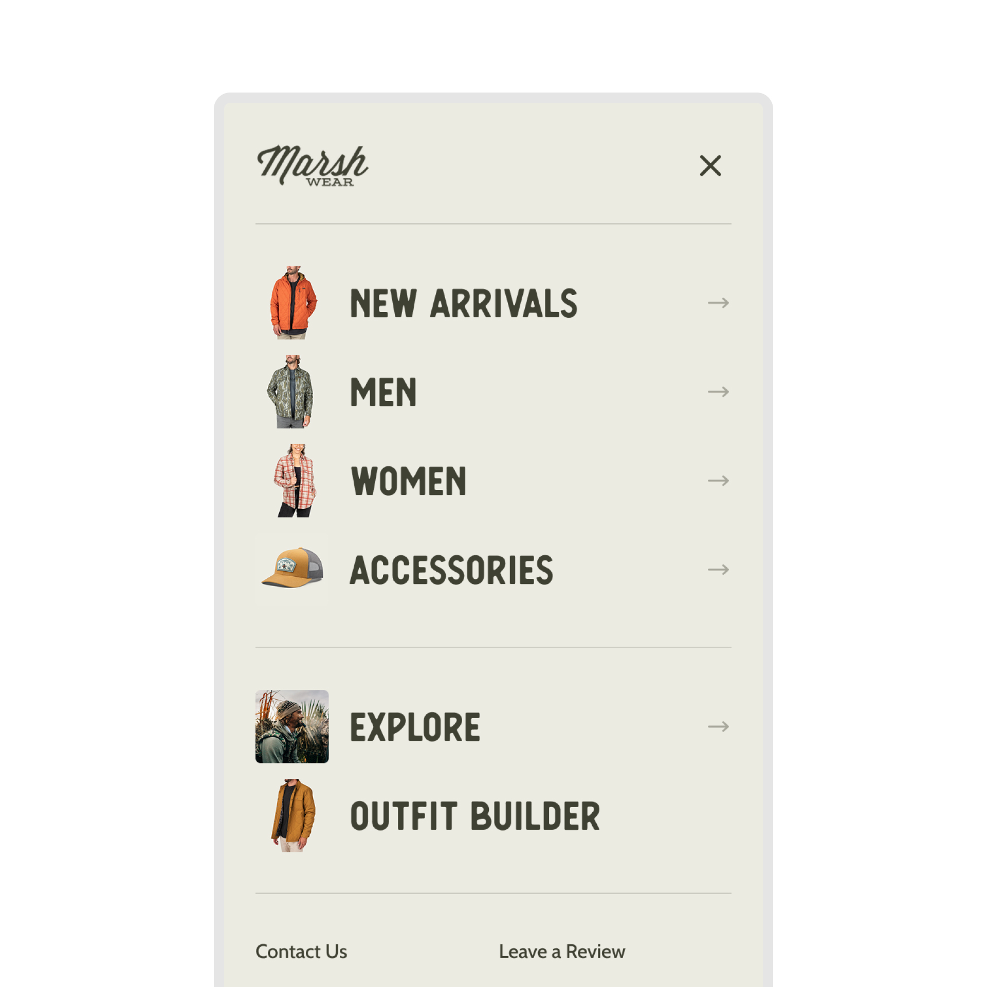 Mobile Menu with Large visible pictures
