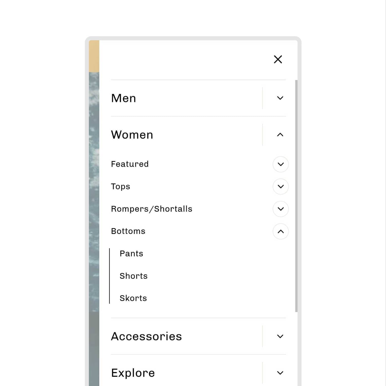 Mobile Menu Redesign (before)