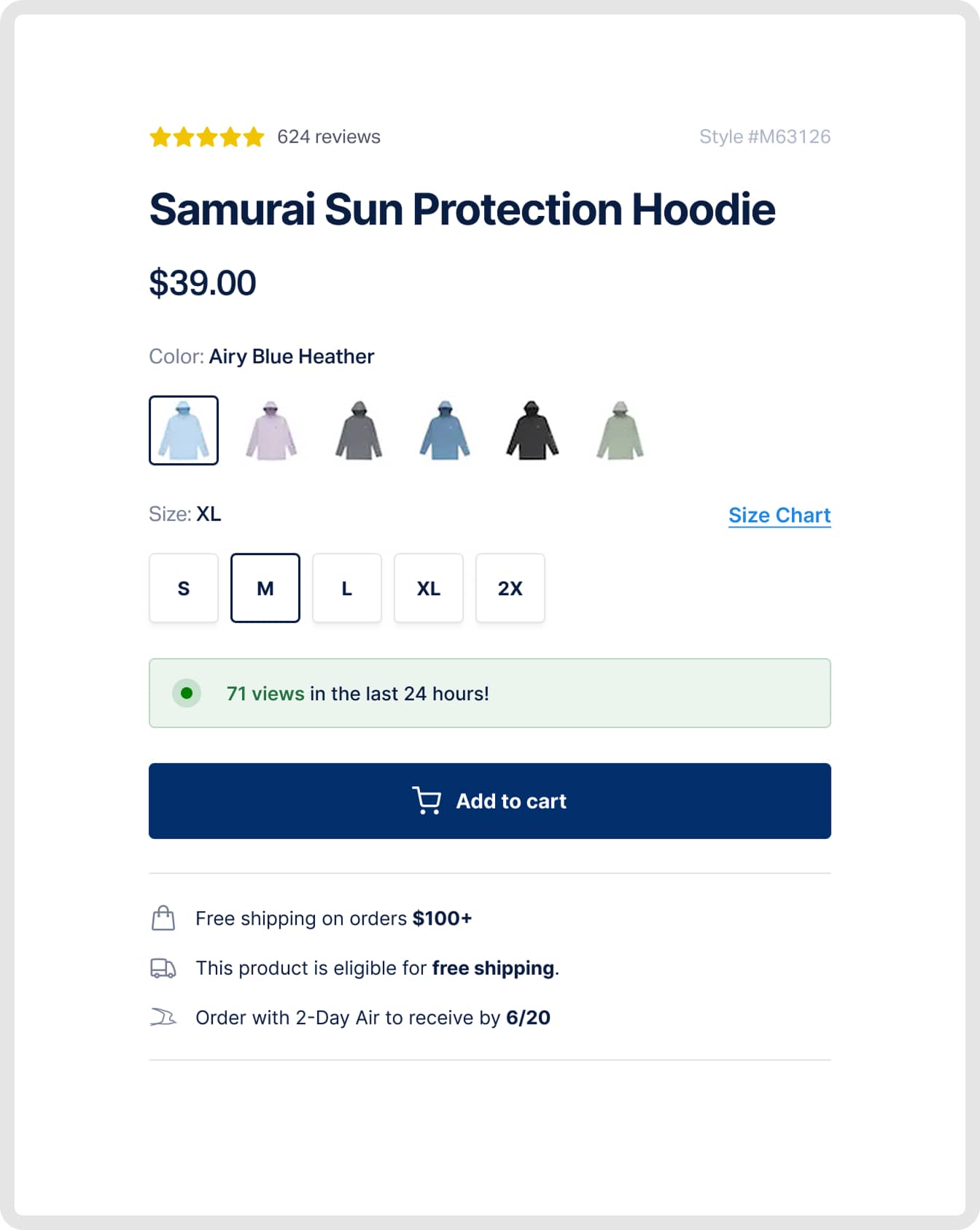 Adding Free Shipping Message Boosts Conversion and Revenue on Product Pages (after)