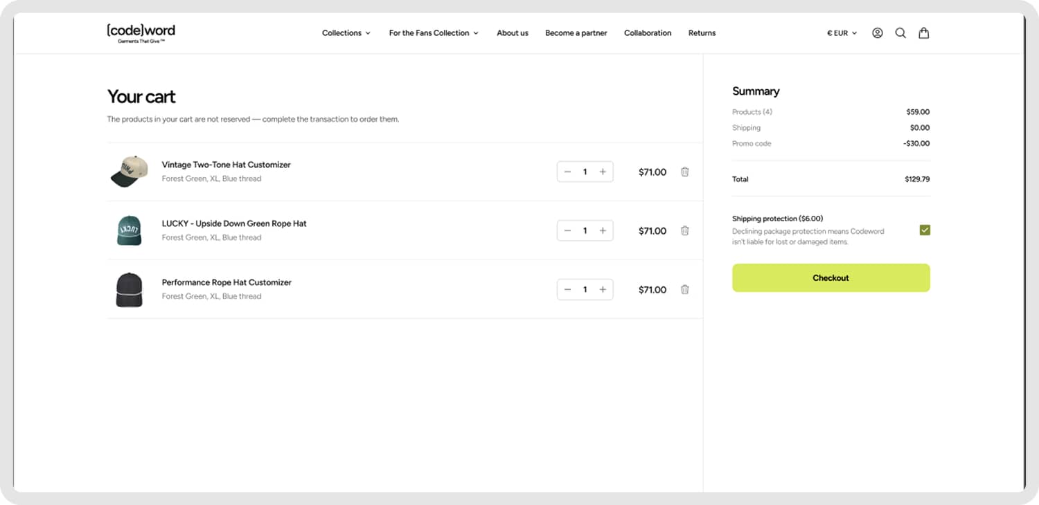 Redesigned mini cart boosts user engagement and checkout conversions (before)
