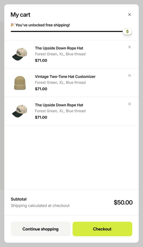 Visual free shipping progress indicator