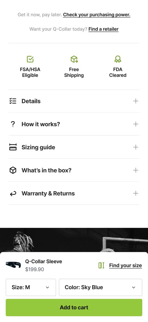 Sticky Top Add to Cart Bar with Size Selector
