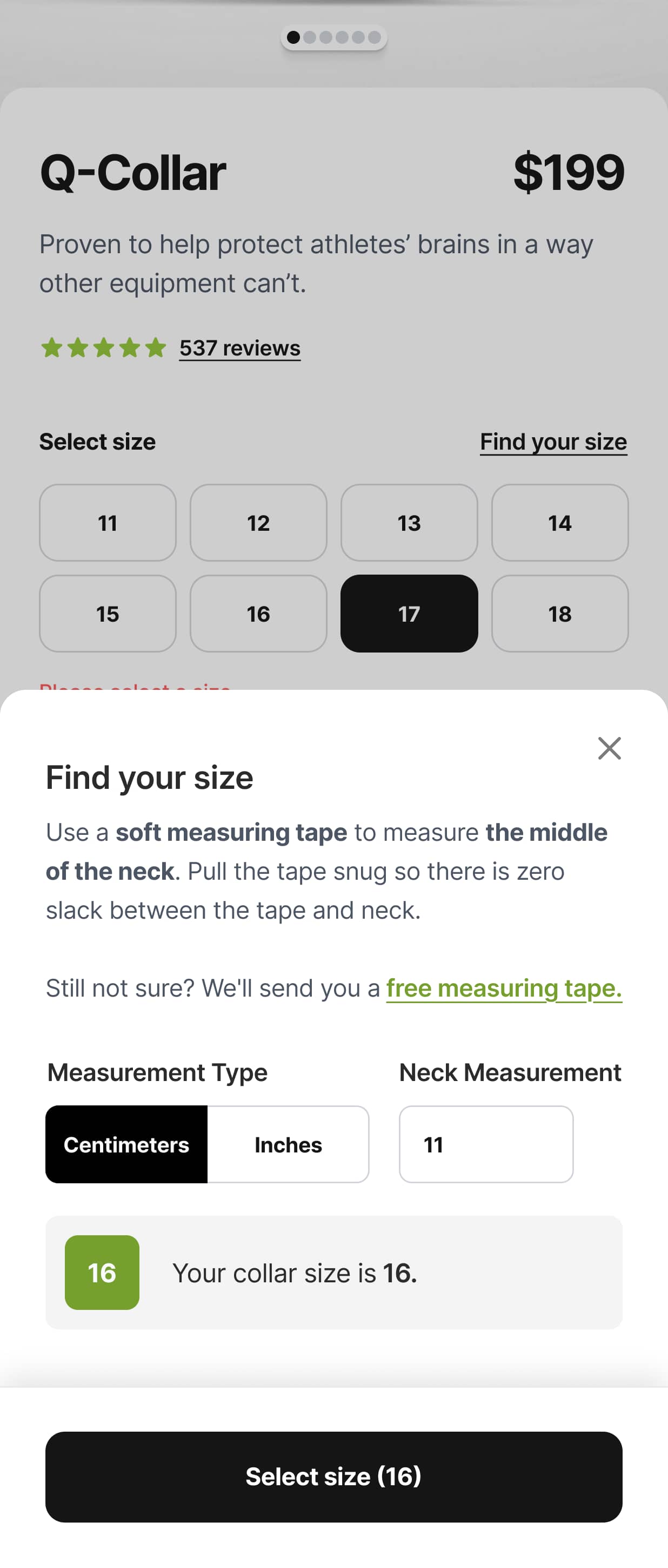 Redesigned “Find Your Size” Feature (after)