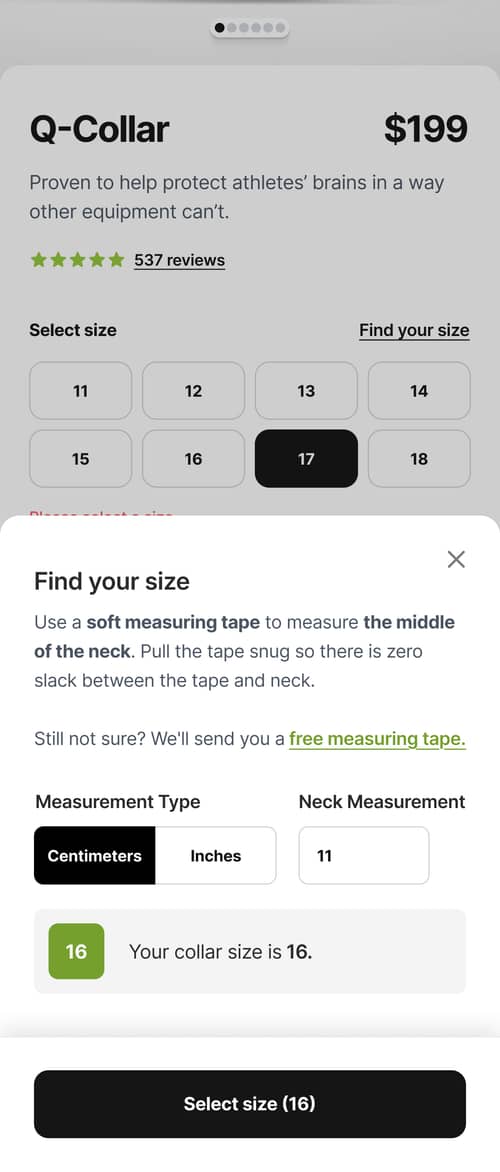Redesigned “Find Your Size” Feature