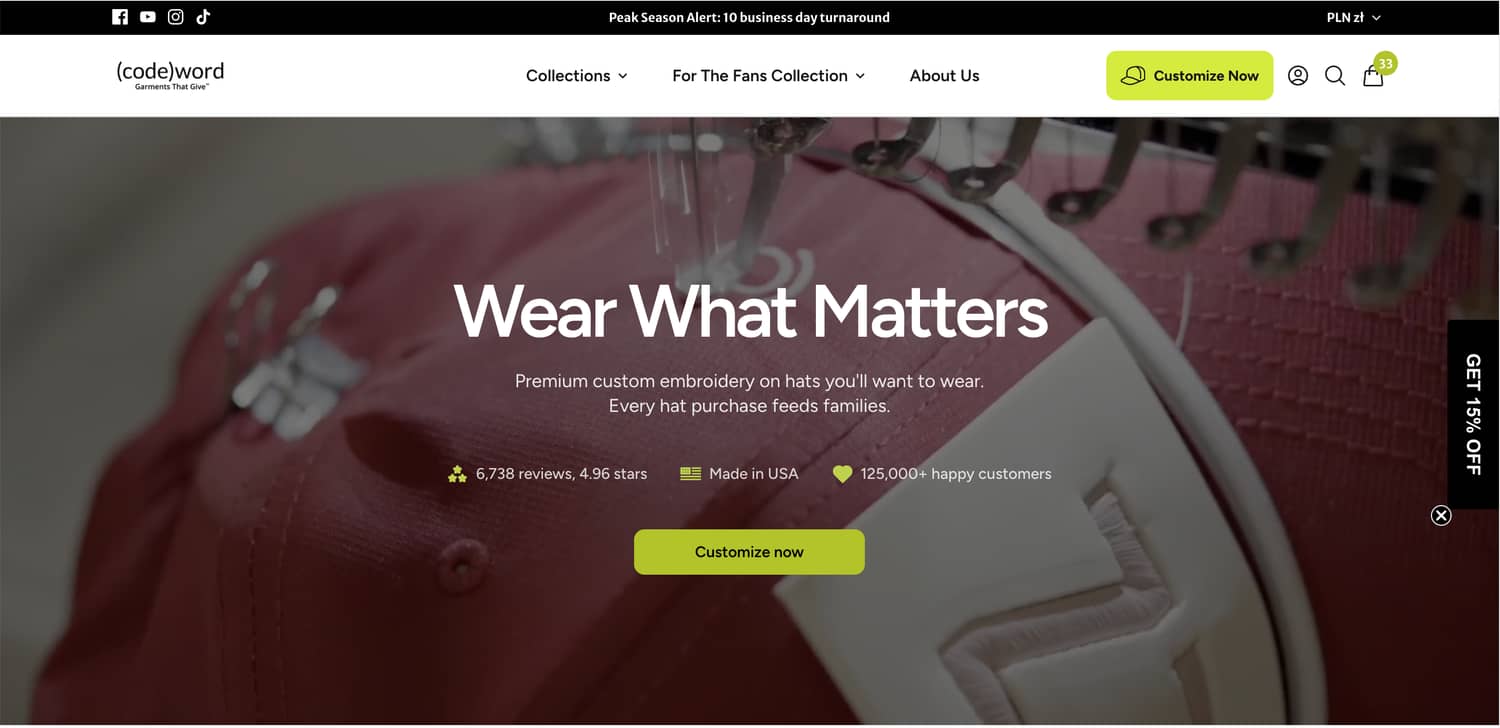 "Customize Your Own Hat" Button (after)