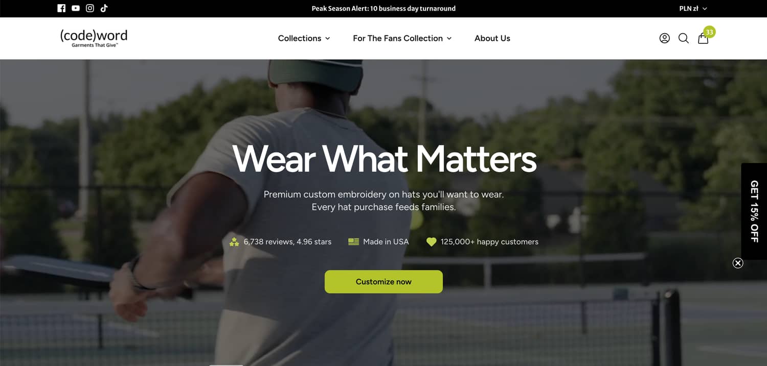 "Customize Your Own Hat" Button (before)