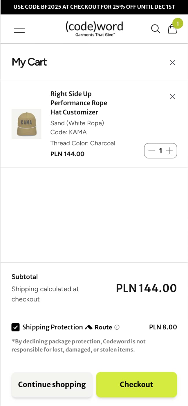 Displaying a charity message in cart and checkout boosts customer motivation to complete purchases (before)
