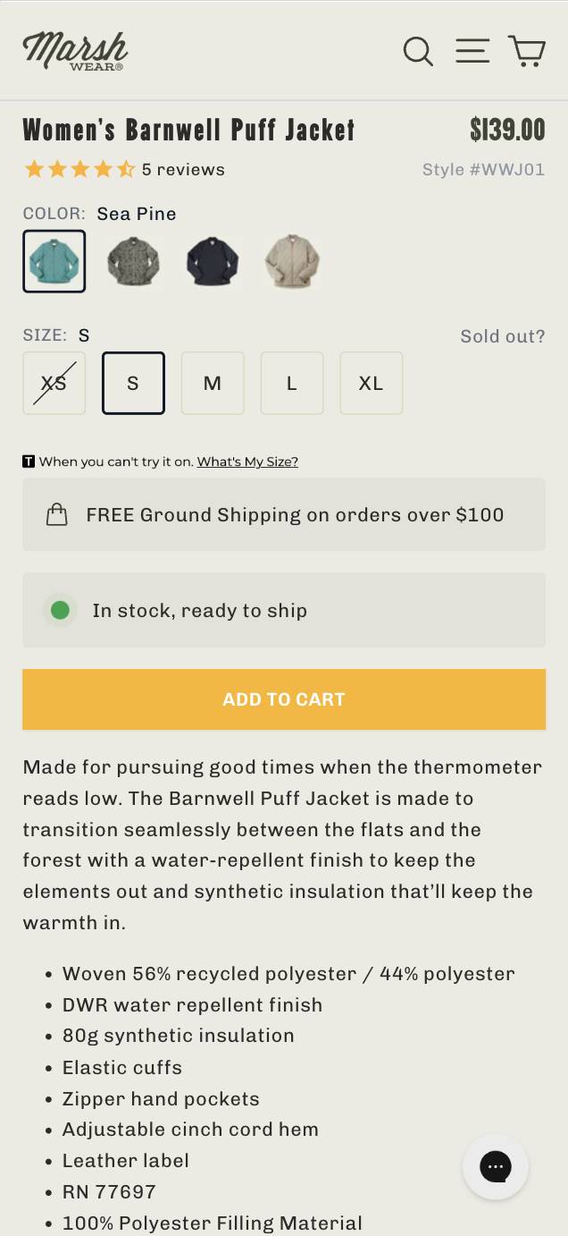 Context-aware shipping message (before)